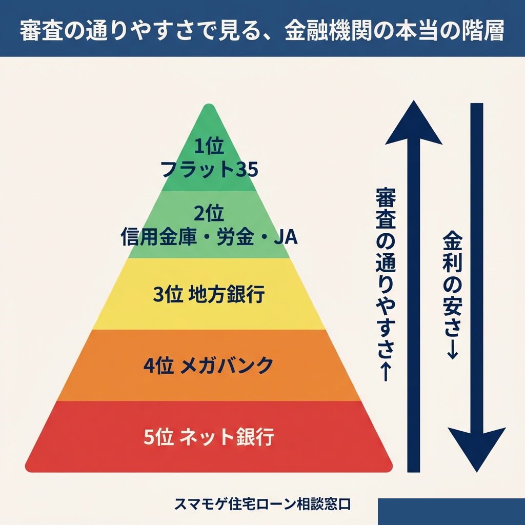 住宅ローン審査が通りやすい金融機関ランキング ピラミッド図