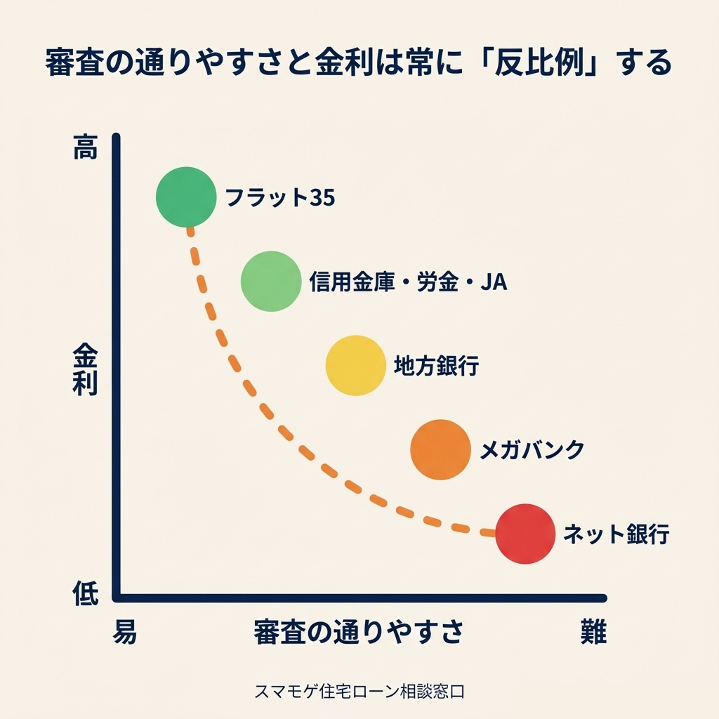 審査の通りやすさと金利は反比例する グラフ