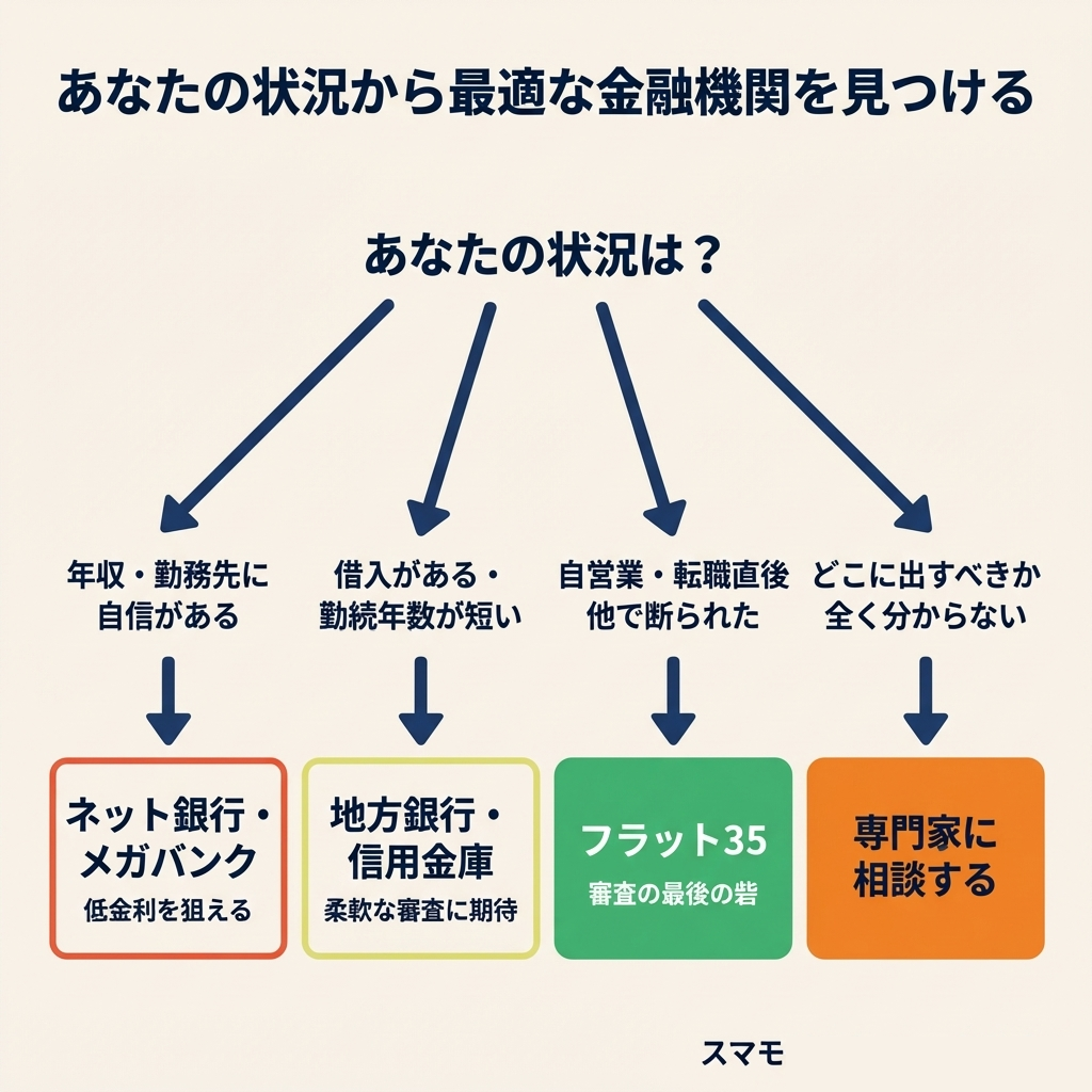 あなたに合った金融機関は？フローチャート