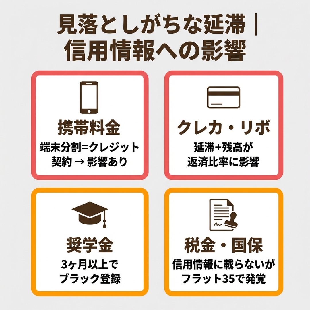 見落としがちな延滞 携帯料金の端末分割 クレカ・リボ払い 奨学金 税金・国保の信用情報への影響