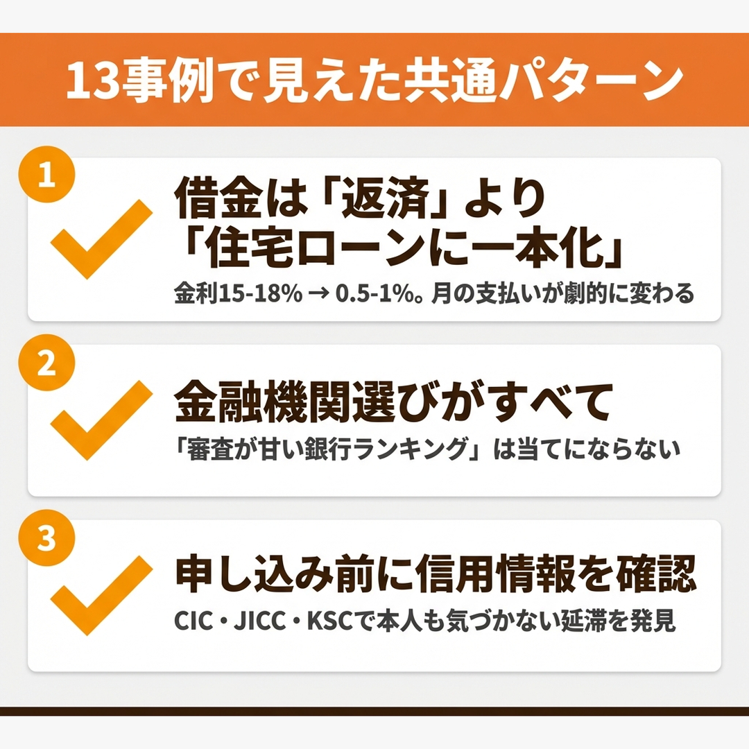 住宅ローンが通る人の共通パターン3つ 借金一本化 金融機関選び 信用情報の事前確認