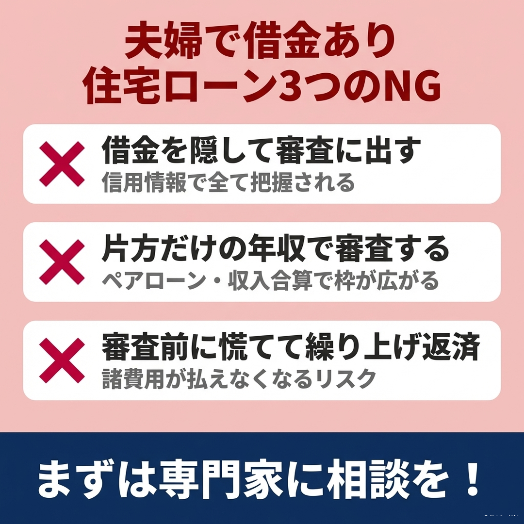 夫婦で借金がある場合の住宅ローン申込時にやってはいけない3つのNG行為チェックリスト