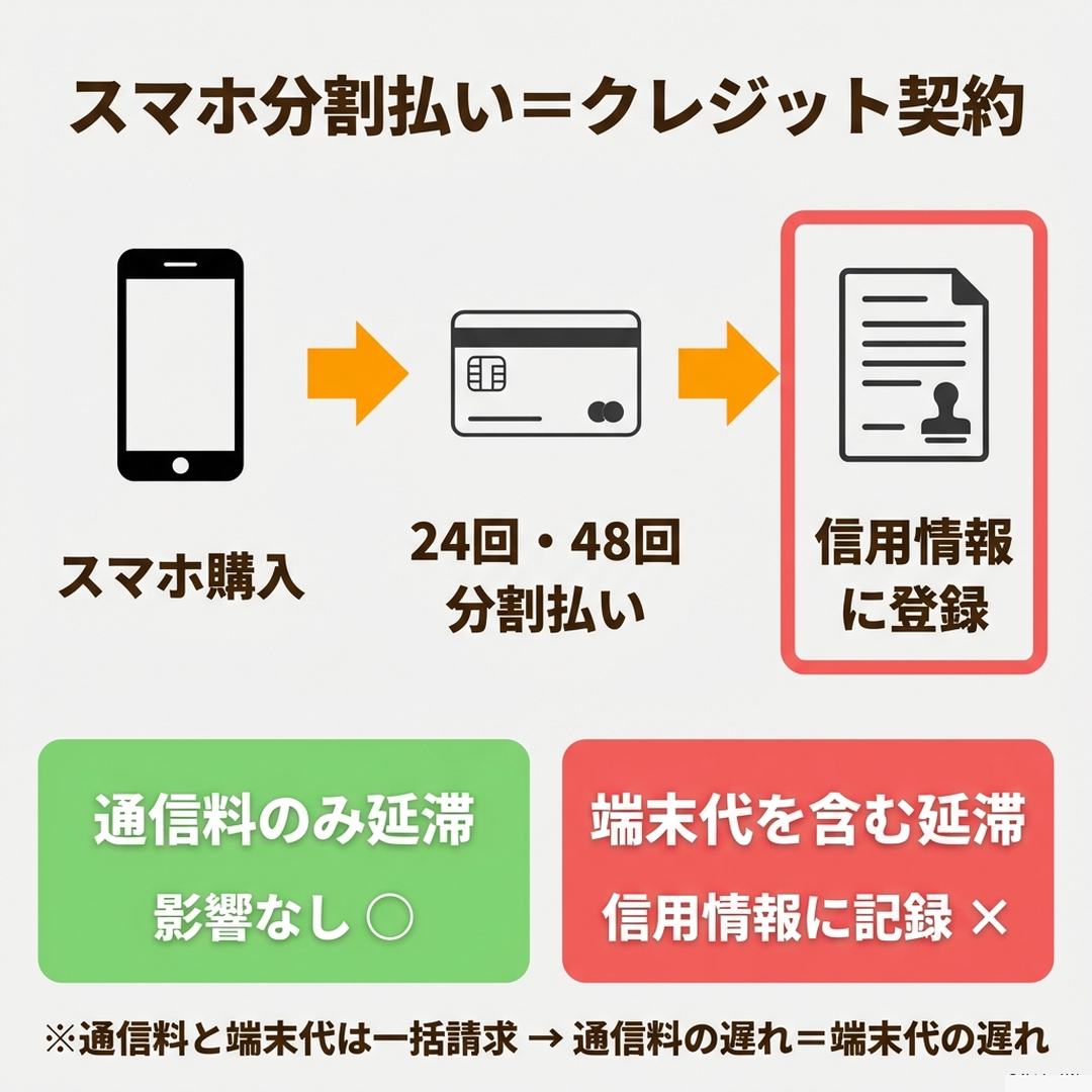 スマホ分割払いはクレジット契約 通信料のみ延滞は影響なし 端末代を含む延滞は信用情報に記録