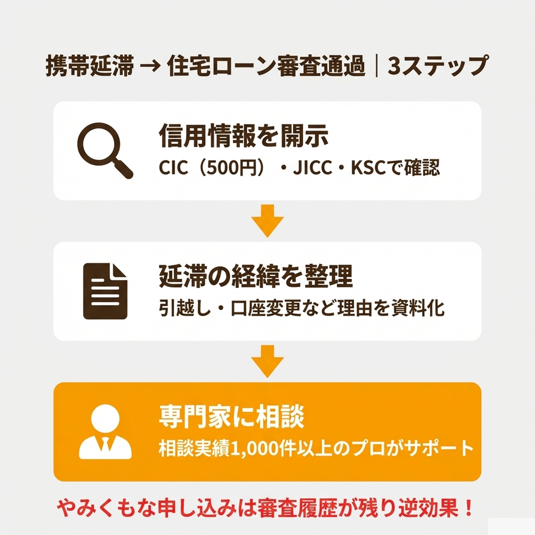 携帯延滞から住宅ローン審査通過までの3ステップ 信用情報開示 経緯整理 専門家に相談