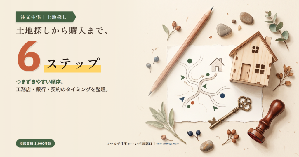 注文住宅の土地探しから購入までの流れ6ステップとつなぎ融資のタイミングのアイキャッチ