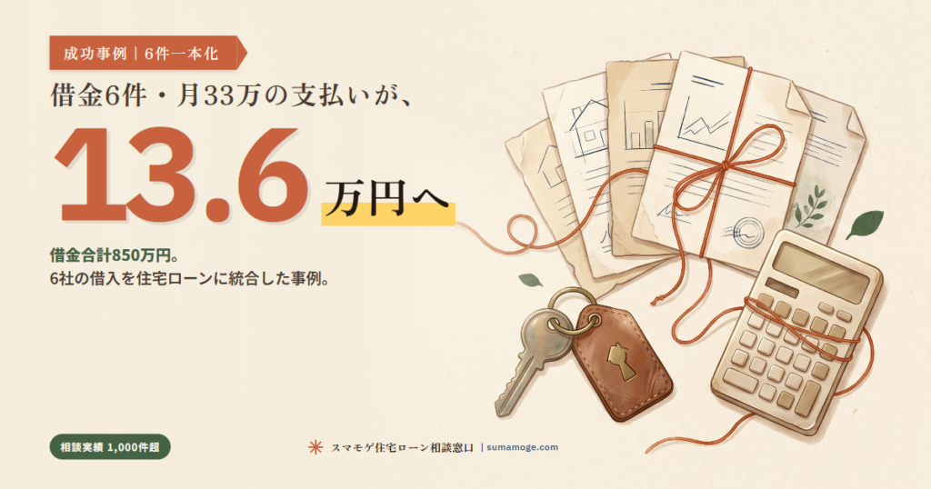 借金6件850万円を住宅ローン一本化で月13.6万円｜スマモゲ住宅ローン相談窓口